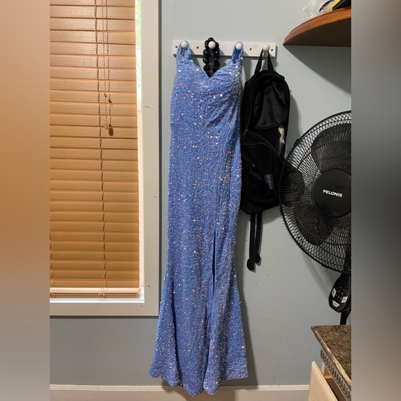 Beautiful Blue Sequin Dress with Slit - Picture 1 of 5